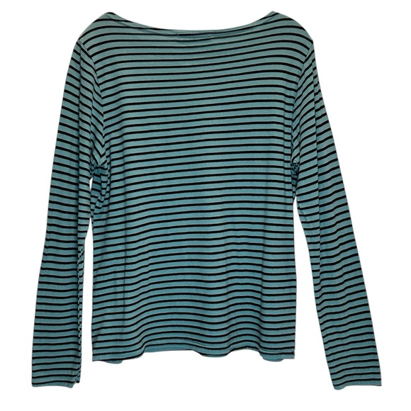 Cut Loose Muted Green Navy Stripe Pullover Cotton Top with Boat Neck - Medium - Picture 2 of 8